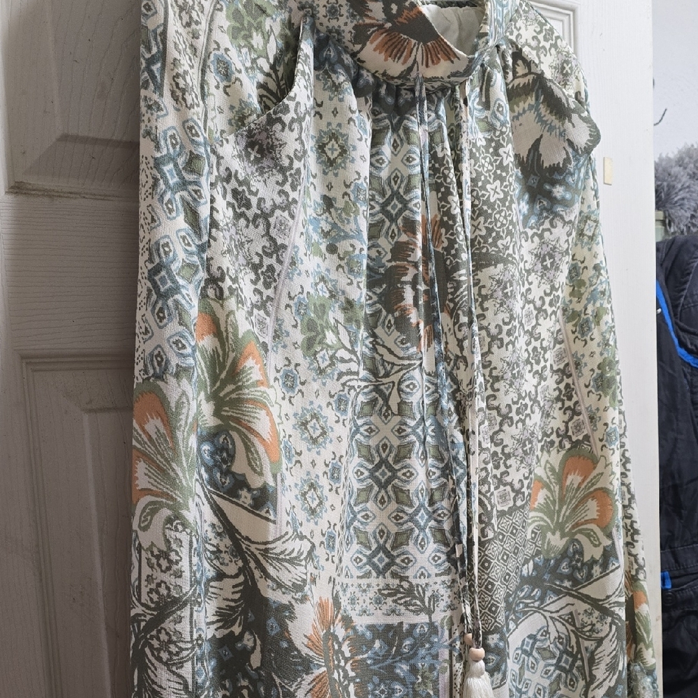 BOHO , Flowy Miss Me Green and Cream Floral Pants